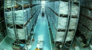 A forklift hits a shelf. Everything crashes.
